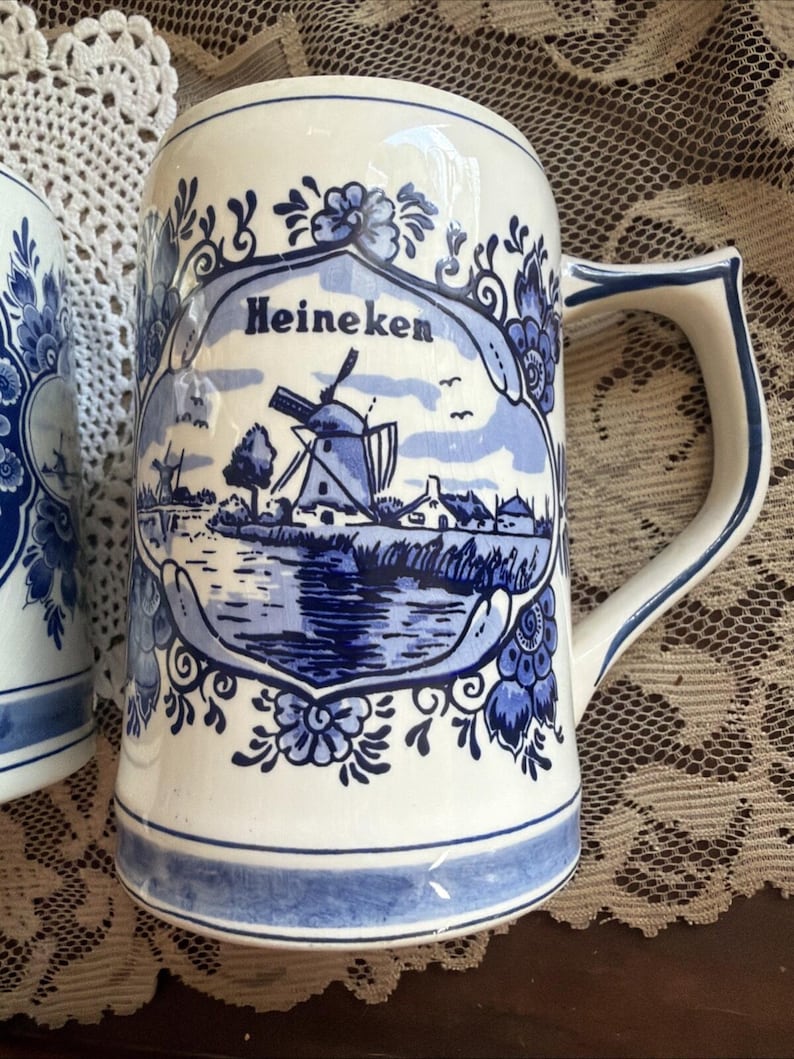 Delft Blue Hand Painted Heineken Beer Tankard Stein Mug Vintage Holland Lot 3 image 2