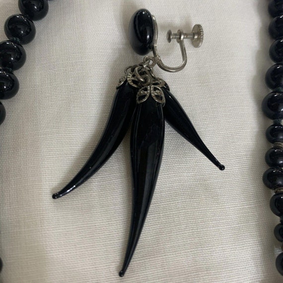 Authentic Unique Vintage Necklace Jet Black Glass… - image 10