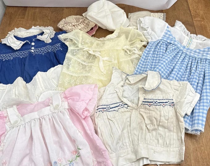 Lot of Vintage Baby Girl Clothes Dresses Hats Pink Blue White - Etsy