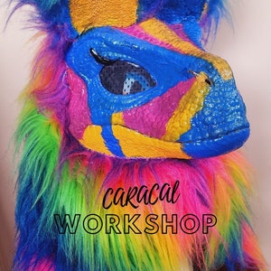 Rainbow Dog Dino Fursona Mask - Handcrafted Raptor Partial Fursuit - Rainbow Faux Fur - Cosplay Gear - Dinosaur Fans Gift - MADE TO ORDER
