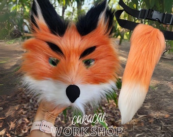 Fantastic Mr Fox Red Fox Fur Mask and Tail - Cartoon Character - Unique Dressed Up Party Wear - Gift - MADE TO ORDER