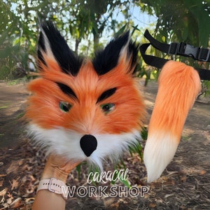 Fantastic Mr Fox Red Fox Fur Mask and Tail - Cartoon Character - Unique Dressed Up Party Wear - Gift - MADE TO ORDER