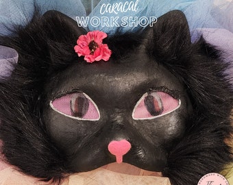 Black Cat Pink Eyes & Black Eyelashes - Exotic Cats Mask Collection - Masquerade Party Essential - Handmade Cosplay Mask - READY TO SHIP