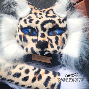 Snow Leopard Blue Eyes Mask - Customizable Furry Costume Accessory - Gift for Therians and Furries - MADE TO ORDER