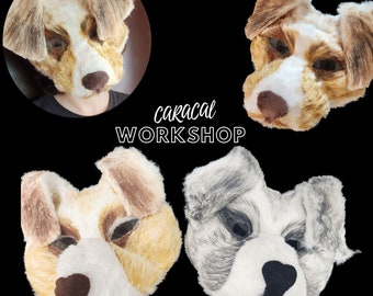 White, Brown, Grey Therian Dog Mask with Floppy Ears - Customizable Furry Costume Accessory - Gift for Therians and Furries - MADE TO ORDER