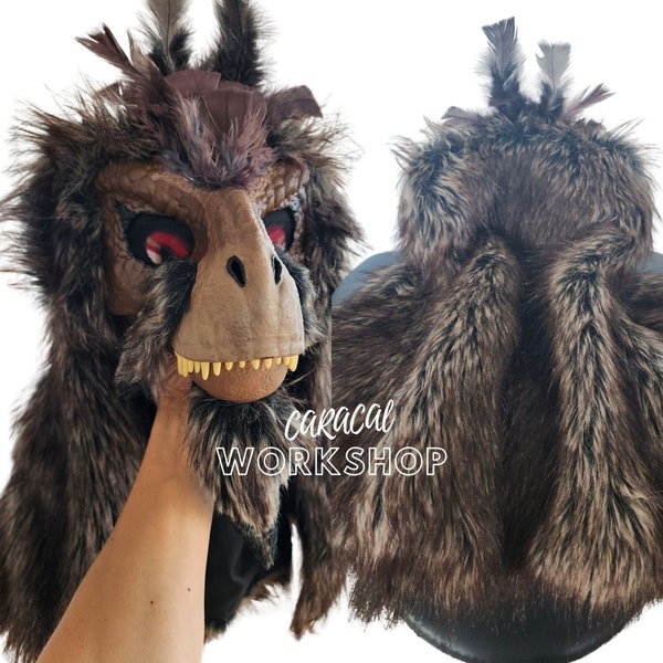 Hyena Dino Fursona Mask, Handcrafted Raptor Partial Fursuit, Fake Feathers, Cosplay Gear, Dinosaur Fans Perfect Gift  - MADE TO ORDER