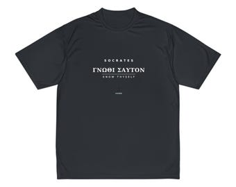 Socrates "Know Thyself" Performance Gym Tee | Stoic Philosophy Mens Athletic Shirt, Gnothi Seauton Motivation