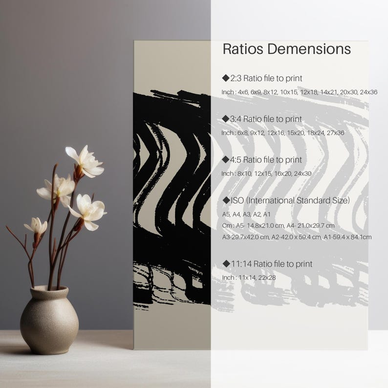 Brushstroke Abstract Wall Art, Modern Minimalist Black Print, Japandi Living Room Decor, Instant Digital Download image 7