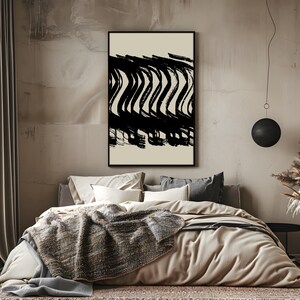Brushstroke Abstract Wall Art, Modern Minimalist Black Print, Japandi Living Room Decor, Instant Digital Download image 4