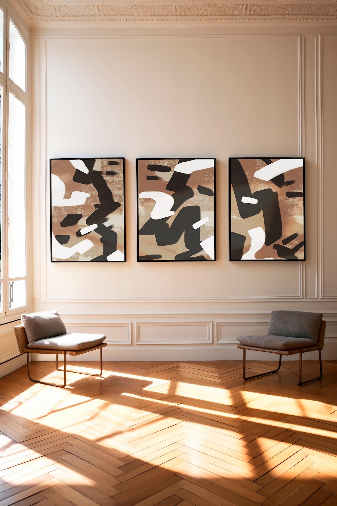 Japandi Minimalist Wall Art Set of 3 – Beige Neutral Abstract Prints ...