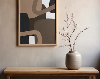 Geometric Neutral Wall Art – Minimalist Brown and Black Abstract Printable Art for Living Room, Geometric Wall Art, Japandi Minimal Decor