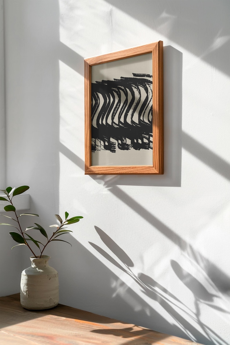Brushstroke Abstract Wall Art, Modern Minimalist Black Print, Japandi Living Room Decor, Instant Digital Download image 2