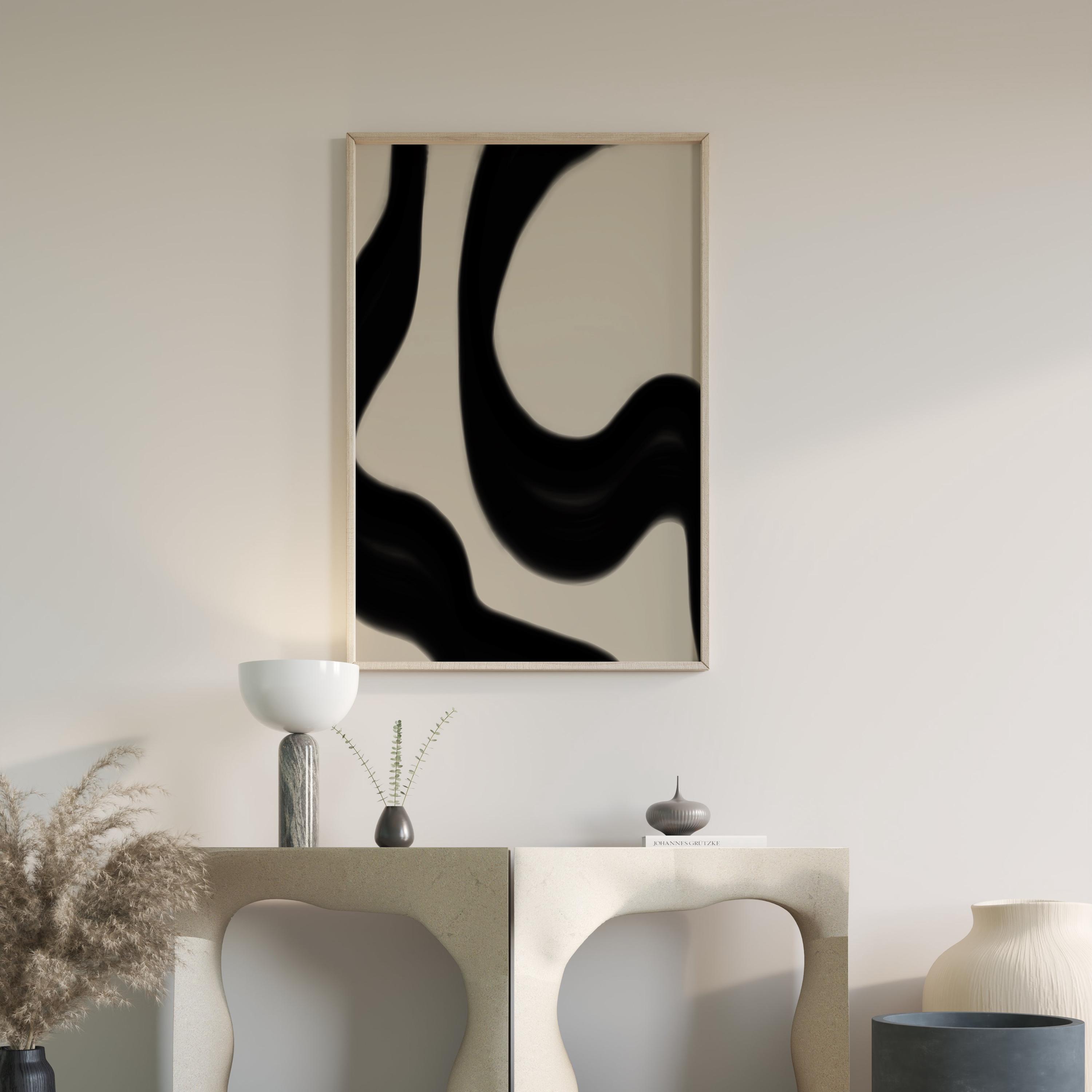 Japandi Beige and Black Abstract Flow Wall Decor - Minimalist Black ...