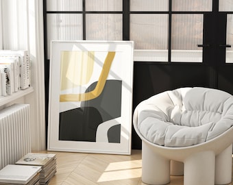Mustard Yellow Boho Printable Art - Organic Abstract Wall Art, Modern Minimalist Line Art, Scandinavian Home Decor, Simple Abstract Wall Art
