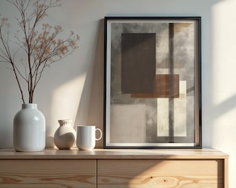 Modern Neutral Brushstroke Wall Art – Minimalist Printable Abstract Art, Beige Line Art, Japandi Living Room Decor