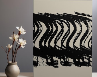 Brushstroke Abstract Wall Art, Modern Minimalist Black Print, Japandi Living Room Decor, Instant Digital Download