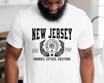 New Jersey State T-Shirt – "Shores, Cities, Culture" Slogan Tee, Jersey Pride Apparel, Perfect for Fans of the Garden State