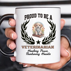 Proud to Be a Veterinarian Accent Ceramic Coffee Mug – “Healing Paws, Nurturing Hearts” – Vet Gift from New Edge Gifts and Novelties