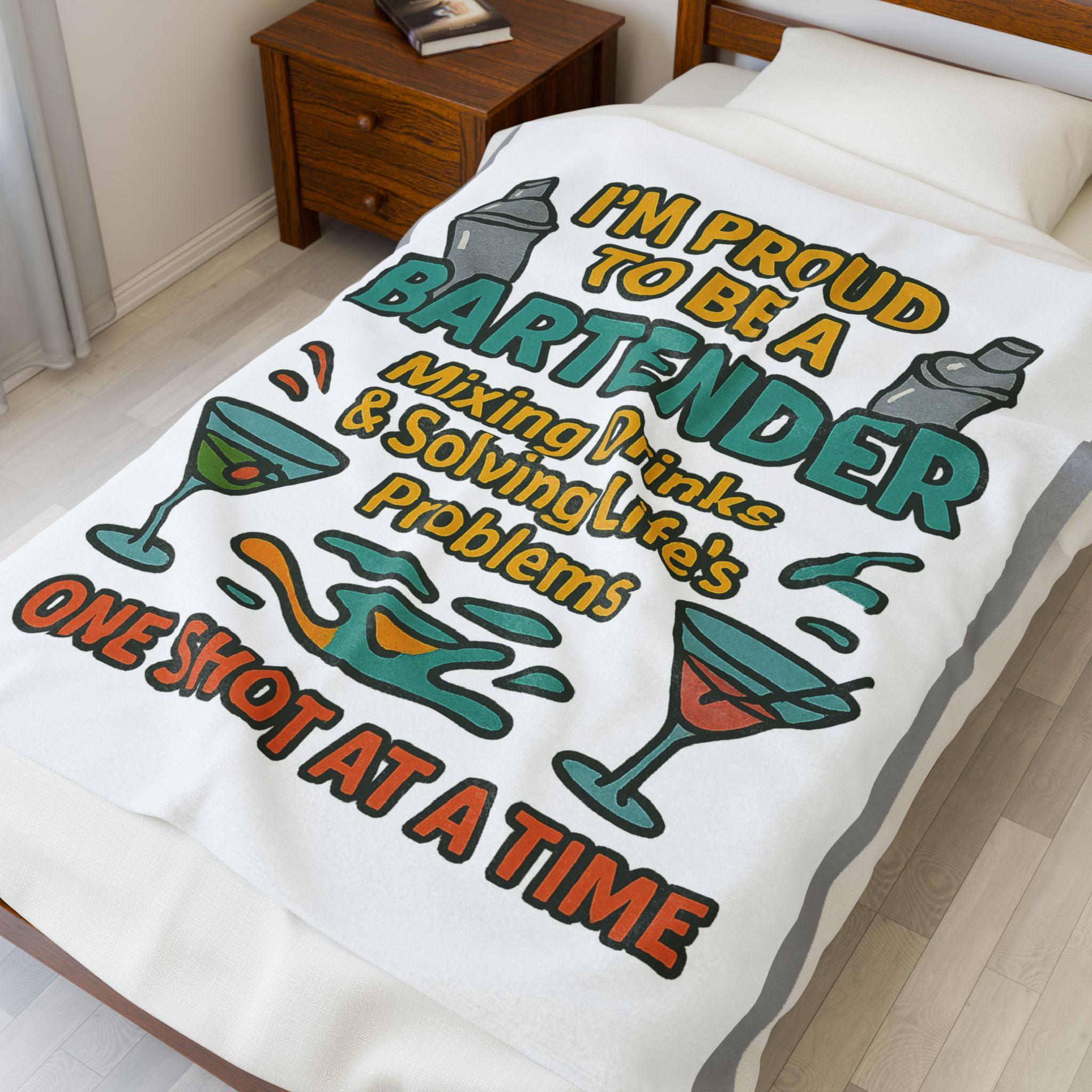 Bartender Velveteen Blanket – Funny Cocktail Mixing Gift Throw 
