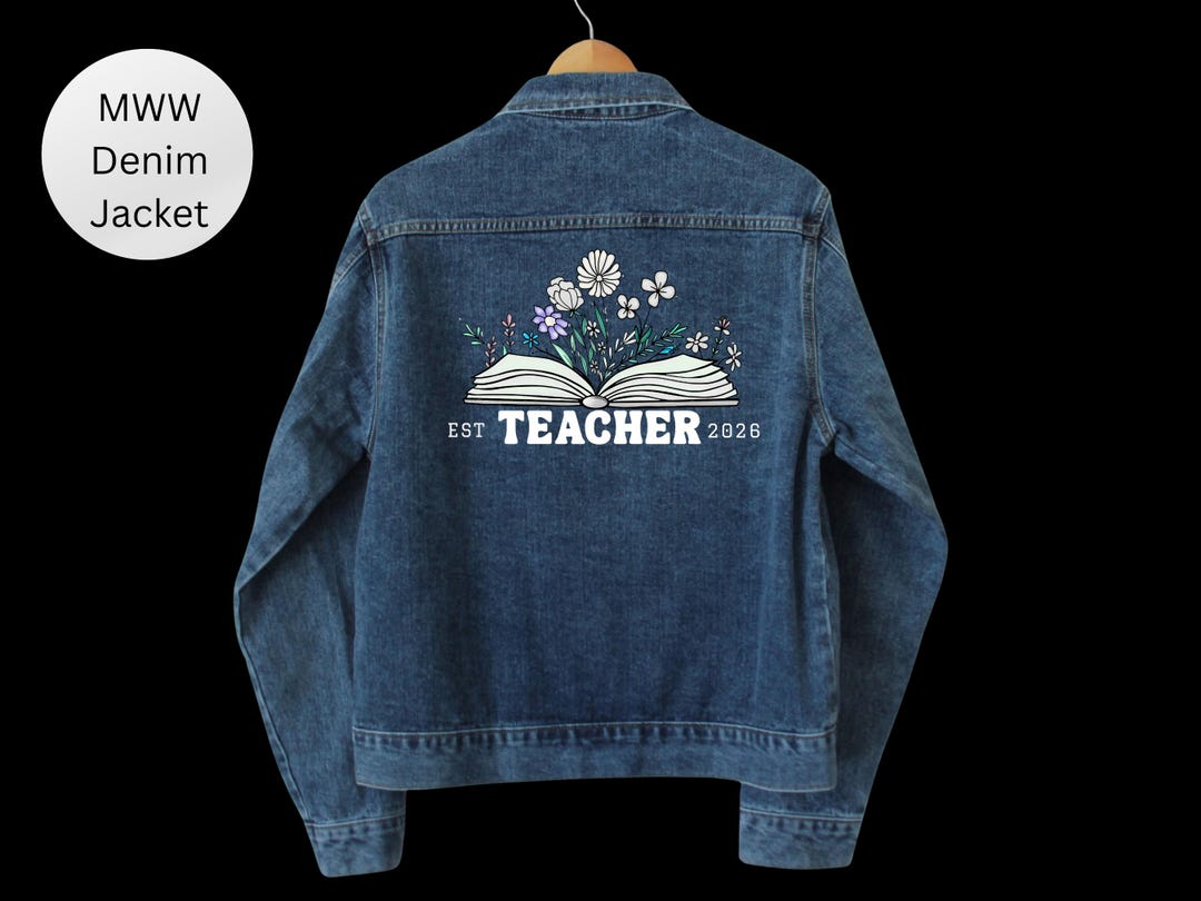 Embroidered Denim Jacket, Teacher Gift, Floral Design - Etsy