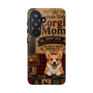 Pembroke Welsh Corgi Mom Phone Case, Faux Patchwork Corgi Dog Lover Cover for iPhone & Samsung Gift