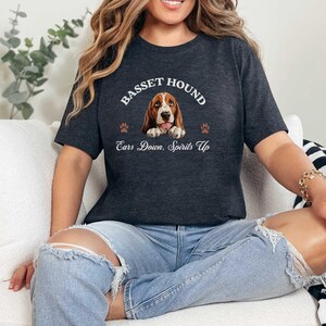 Basset Hound T-Shirt – Unisex Dog Lover Tee with “Ears Down, Spirits Up – Basset Bliss” Slogan