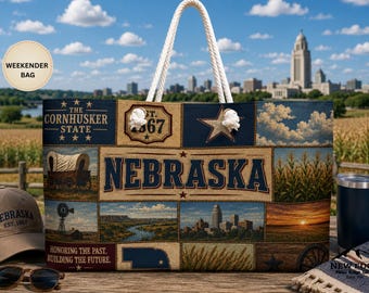 Nebraska Weekender Bag Cornhusker State Faux Patchwork Travel Tote Honoring the Past Building the Future Souvenir Gift