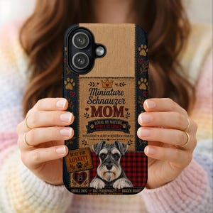 Zarte Schnauzer Mom Handyhülle, Faux Patchwork Schnauzer Abdeckung für iPhone & Samsung Hund Liebhaber Geschenk