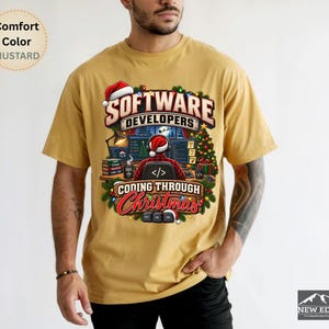 Software Developer Christmas Comfort Colors Shirt, Coding Through Christmas Retro Holiday Tee, Programmer Gift