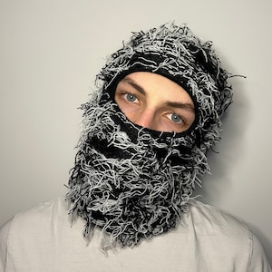 Black Distressed Balaclava Ski Mask Soft Knitted Balaclava Rapper