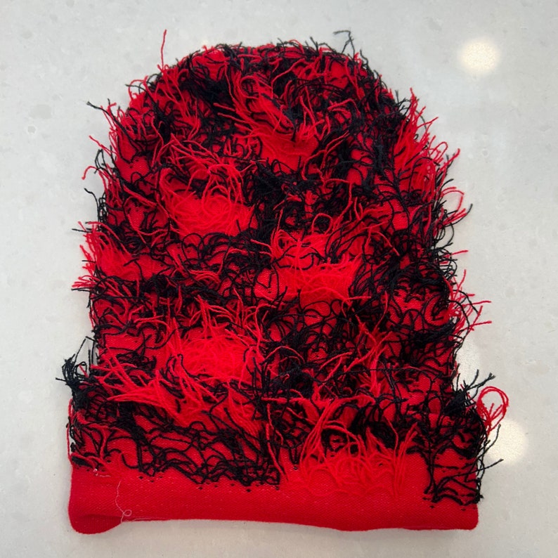 Red and Black Distressed Balaclava Ski Mask Soft Knitted Balaclava ...