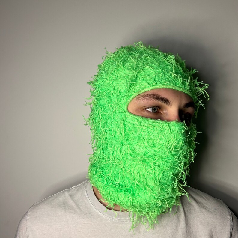 Lime Green Distressed Balaclava Ski Mask Cozy Warm Soft Knitted Winter ...