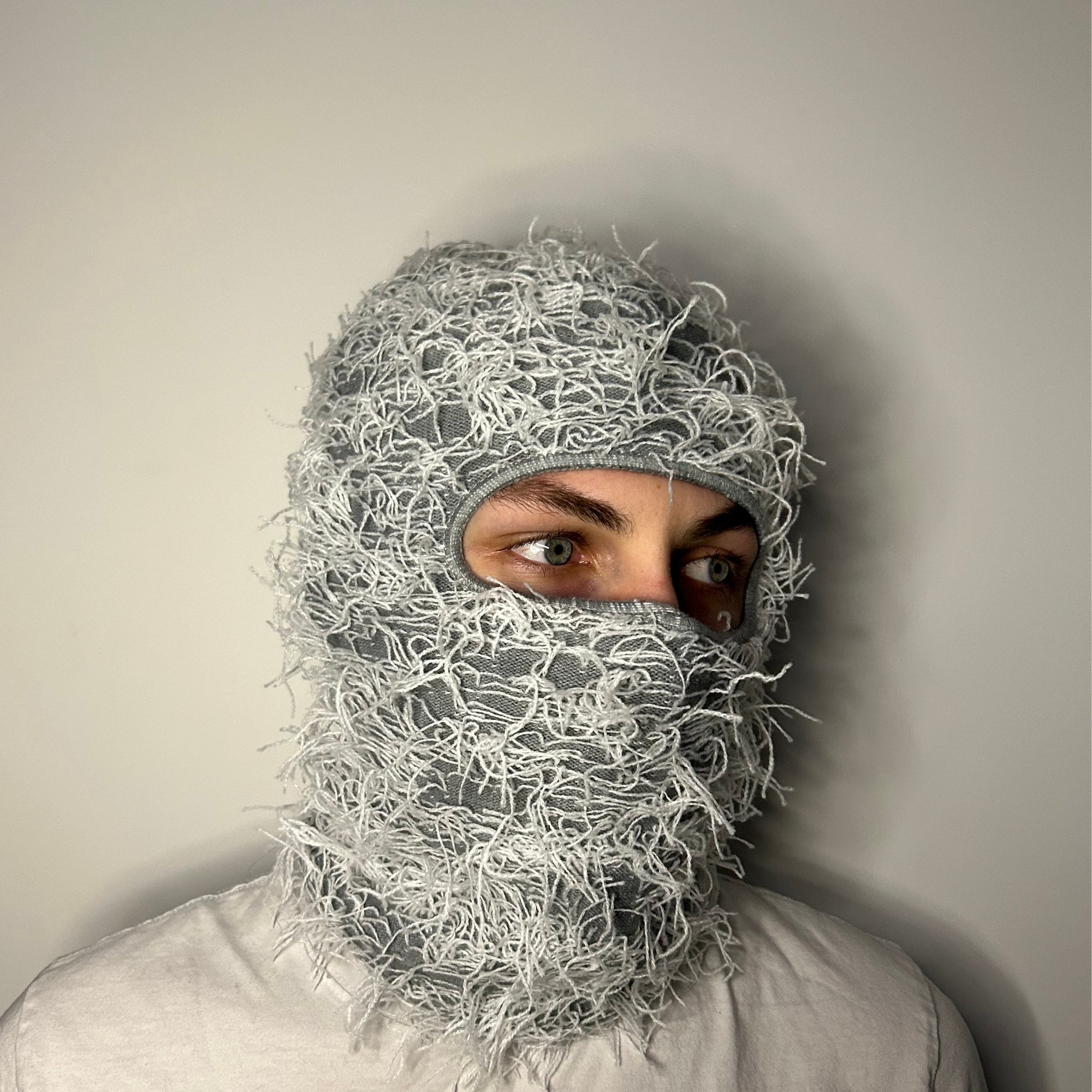Grey & White Distressed Balaclava Ski Mask Soft Knitted Balaclava ...