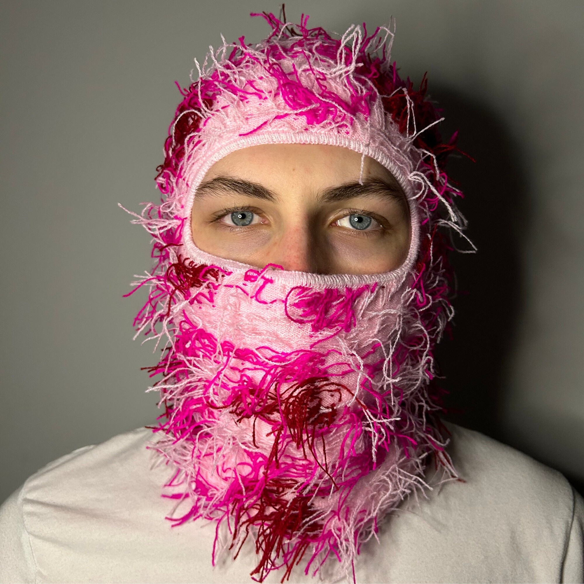 Pink Distressed Balaclava Ski Mask Soft Knitted Balaclava