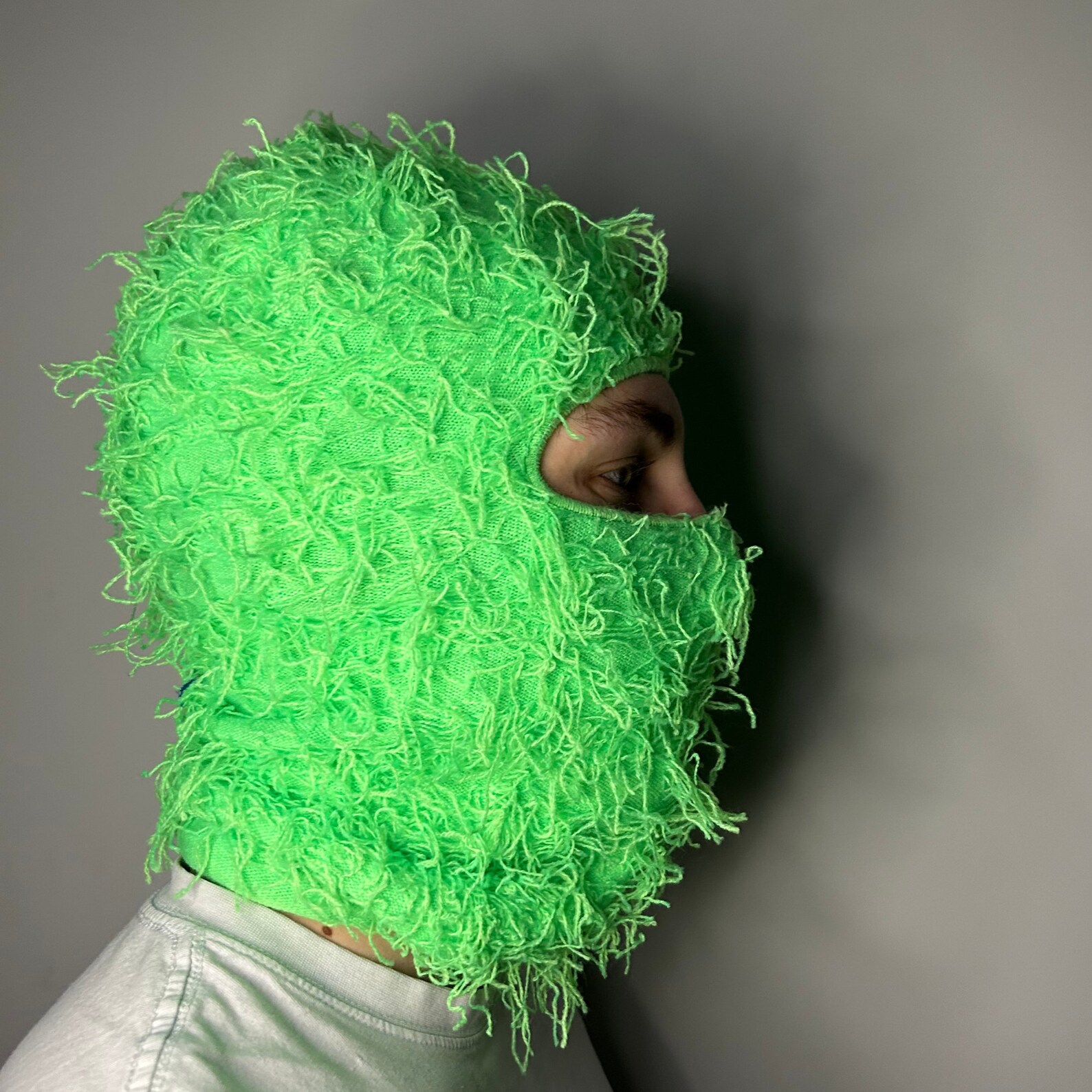 Lime Green Distressed Balaclava Ski Mask Cozy Warm Soft Knitted Winter ...