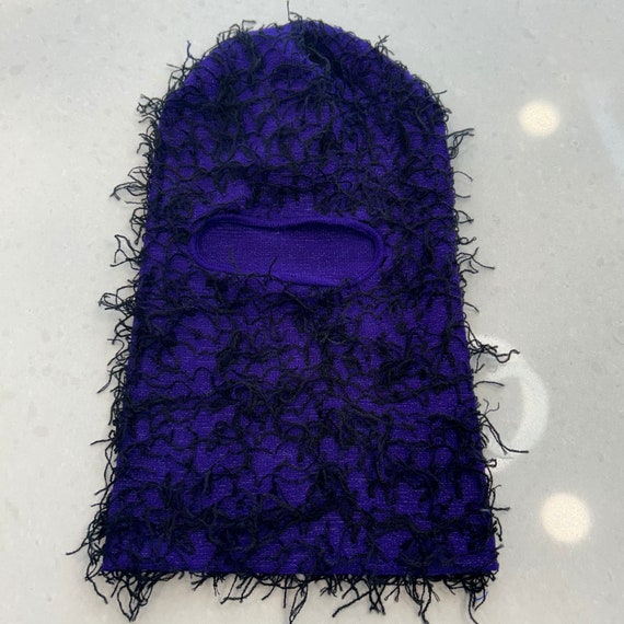 Purple & Black Distressed Balaclava Ski Mask Soft Knitted