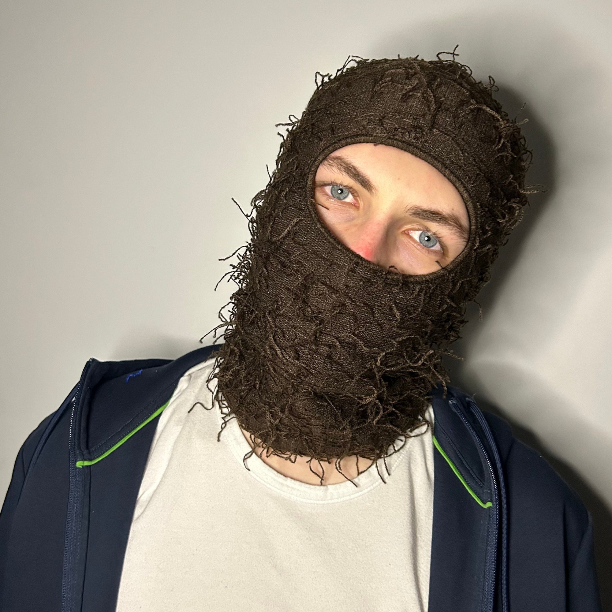 Brown Distressed Balaclava Ski Mask Soft Knitted Balaclava Rapper