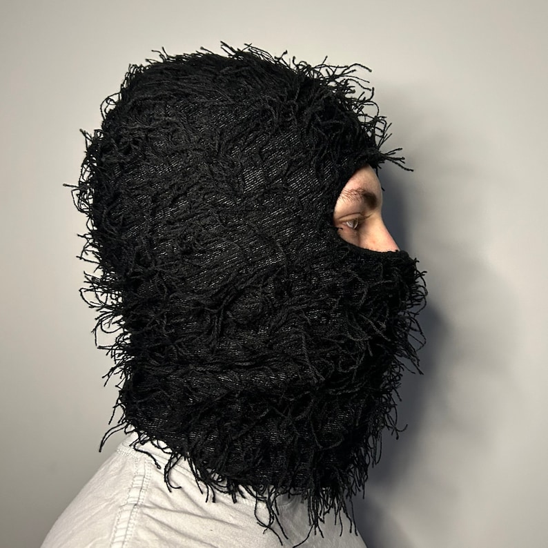 All Black Distressed Balaclava Ski Mask Soft Knitted Balaclava Rapper ...