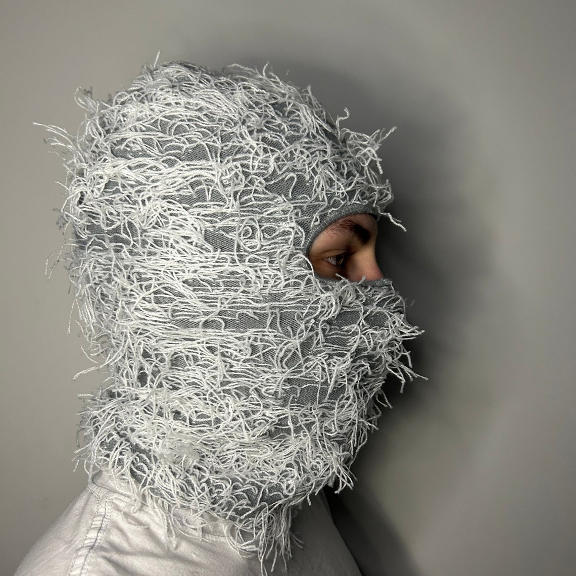Grey & White Distressed Balaclava Ski Mask Soft Knitted Balaclava ...