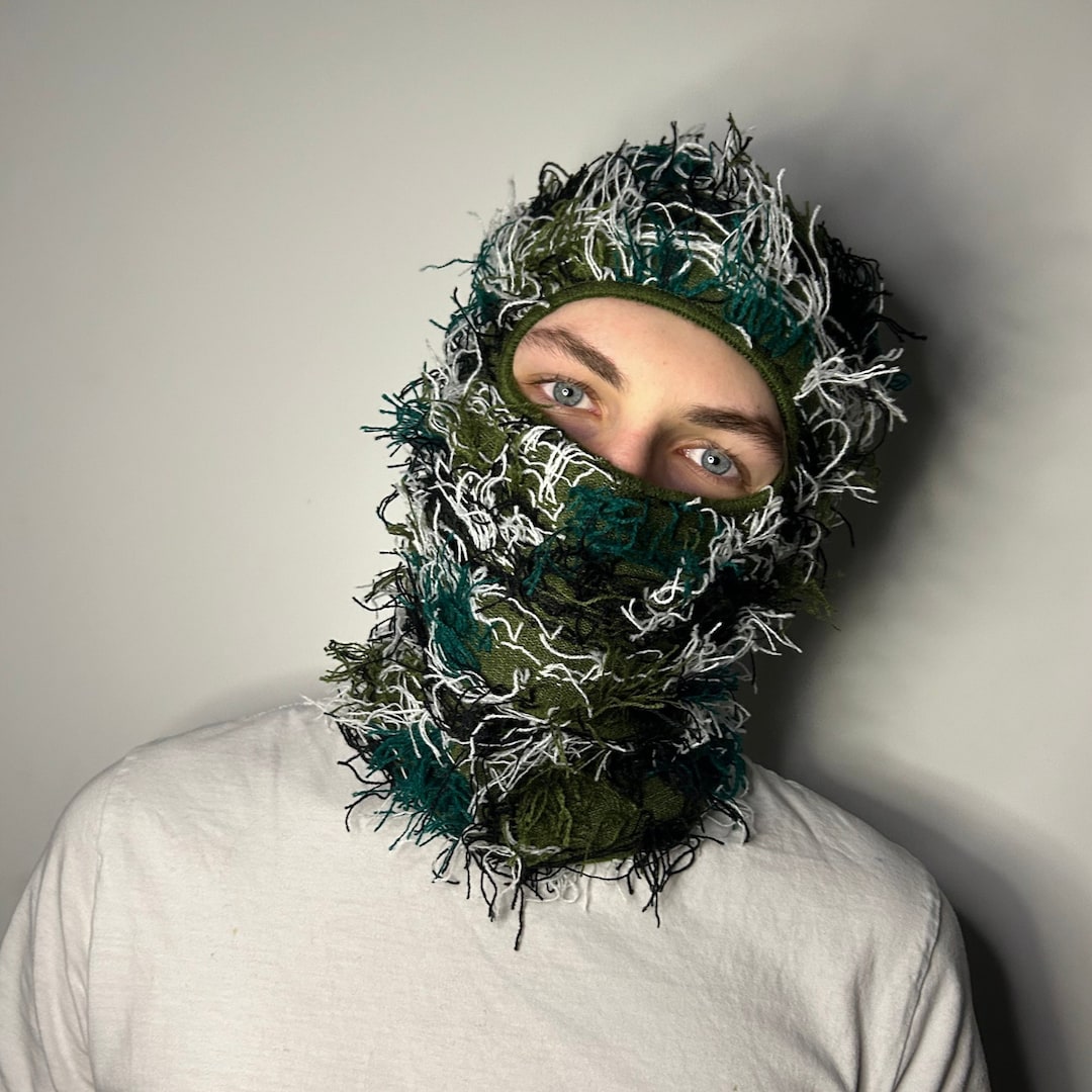 Camo Distressed Balaclava Ski Mask Soft Knitted Balaclava Rapper Toque ...