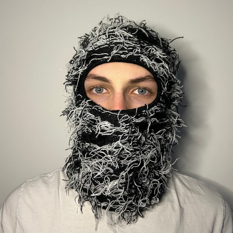 Black Distressed Balaclava Ski Mask Soft Knitted Balaclava Rapper Toque ...