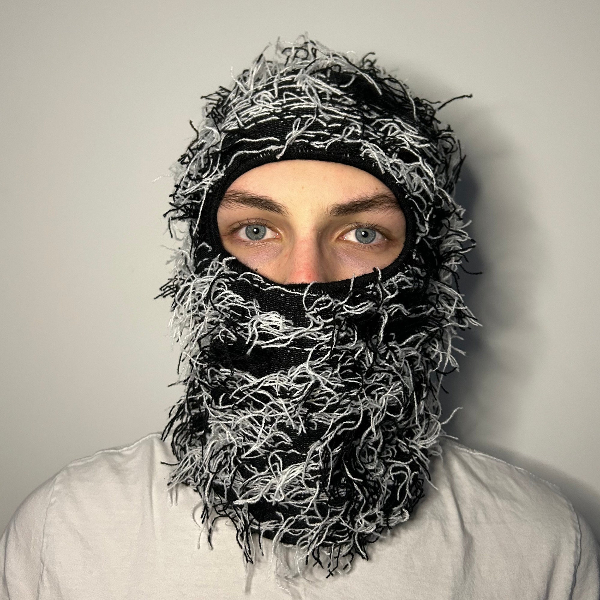 Black Distressed Balaclava Ski Mask Soft Knitted Balaclava Rapper Toque ...