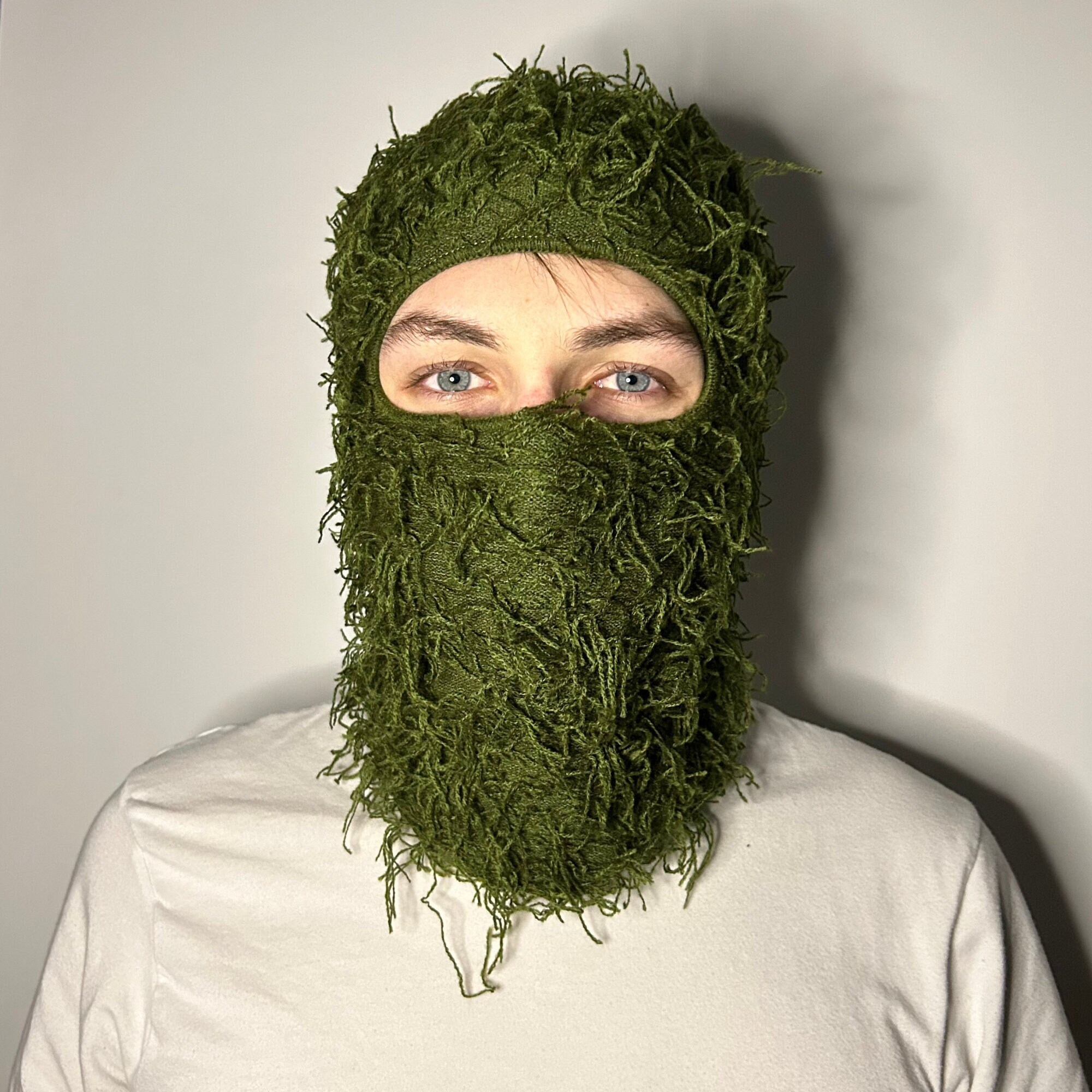 Army Green Distressed Balaclava Ski Mask Cozy Warm Soft