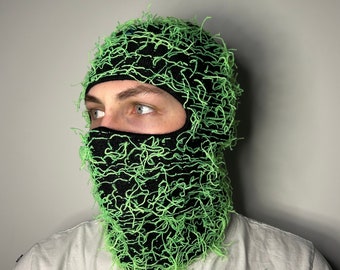 Lime Green Distressed Balaclava Ski Mask Cozy Warm Soft Knitted Winter ...