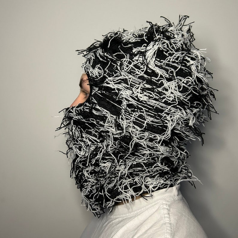 Black Distressed Balaclava Ski Mask Soft Knitted Balaclava Rapper Toque ...