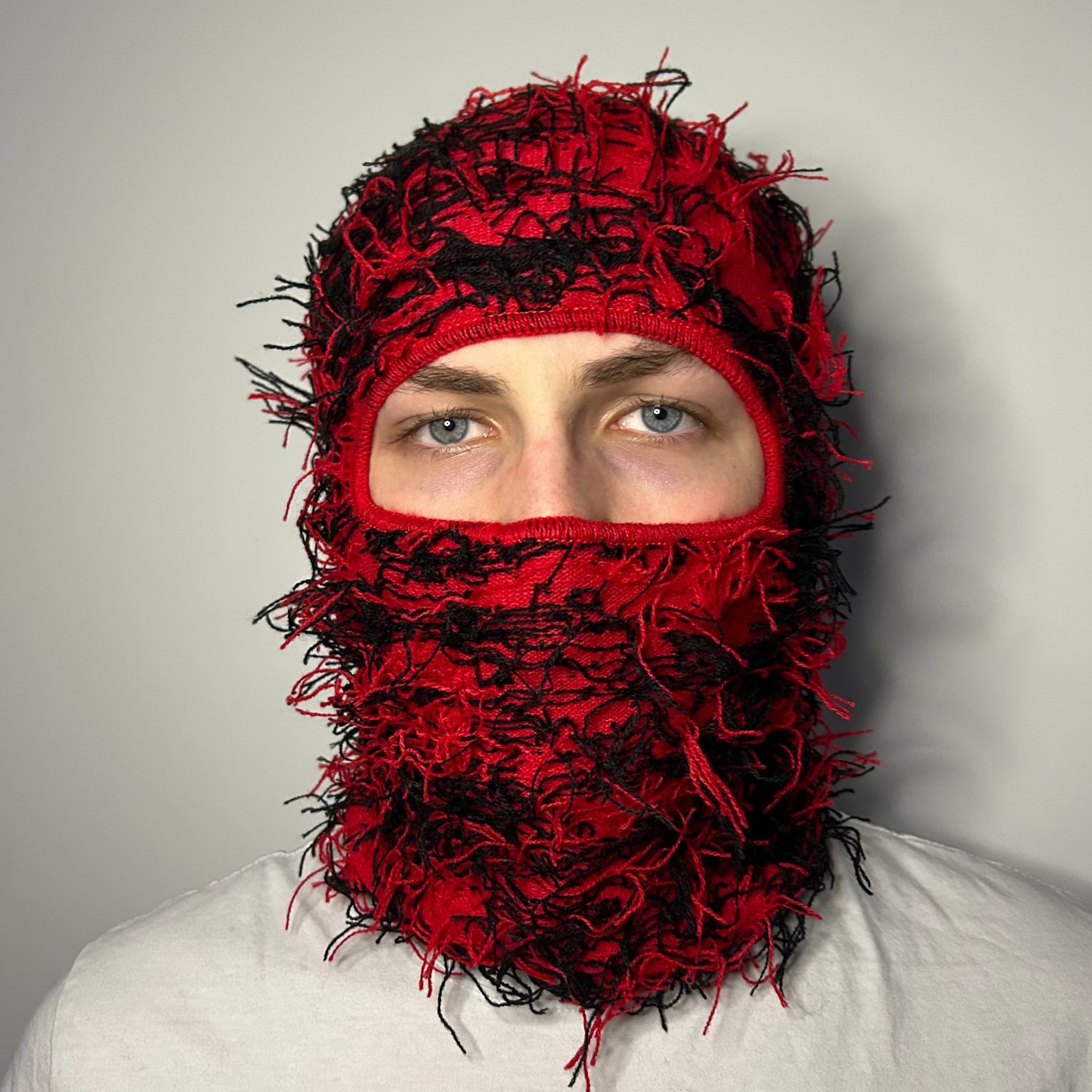 Red and Black Distressed Balaclava Ski Mask Soft Knitted Balaclava ...