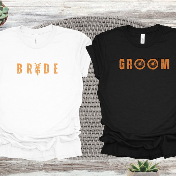 Bride & Groom Shirt Motorcycle Riding Couple Wedding Bride and Groom Tees Married Riding Duo Attire Biker Wedding Newlyweds Just Married