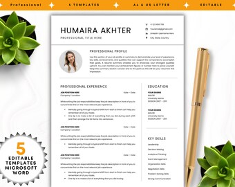 Creative Clean Professional Resume with Photo Template Word, Modern CV Template Cover Letter and Reference Templates 1 2 3 Page A4 & Us Size