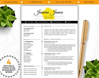 Minimalistyczny szablon CV: nowoczesne CV, list motywacyjny (format A4 i US)
