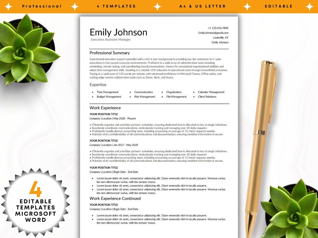 ATS Resume Template: Minimalist CV Design With Cover Letter (word Doc